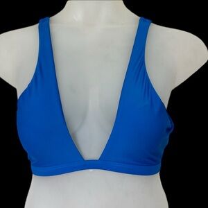SHEIN plunging blue bikini top fixed straps hook back closure cobalt blue size S